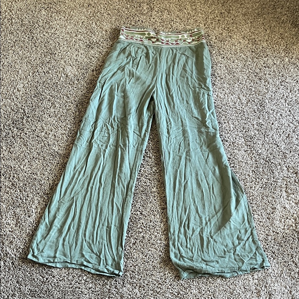 EARTHBOUND Gray Wide Leg Pants with Embroidery
